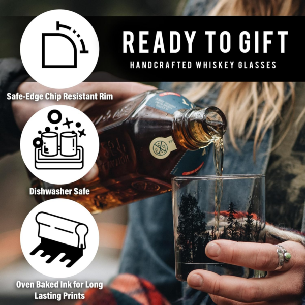 Black Lantern Whiskey Glass Set – Mountains & Clouds Design (Set of 2, 11oz) - Image 4