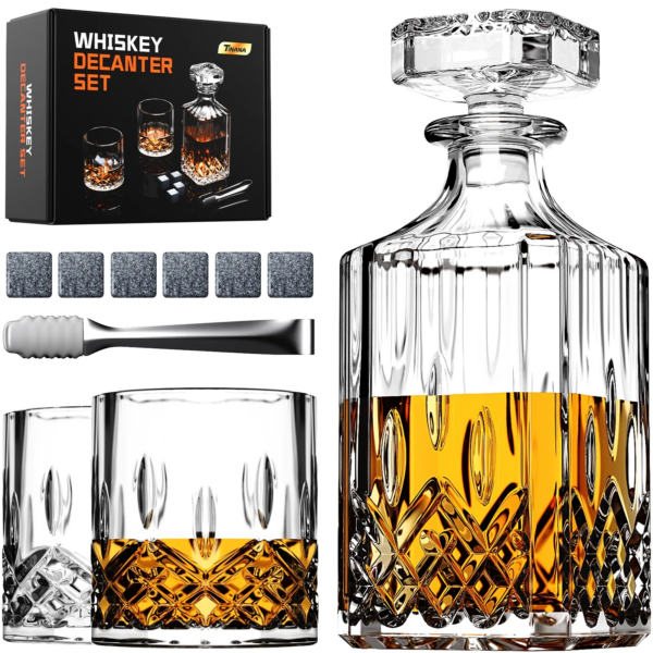 Whiskey Decanter Set with Glasses and Whiskey Stones
