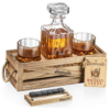 Whiskey Stones Gift Set for Men | Whiskey Decanter with Glasses Set and Wood