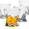 Whiskey Glasses (Set of 4) - 10 Oz Twisted Scotch, Old Fashioned, Clear Crystal Bourbon Rock Glasses