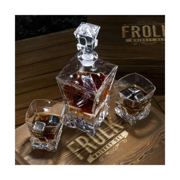 Whiskey Decanter and Stones Set - Whiskey Decanter, 2 Rocks Whiskey Glasses, 8 Stainless Steel Whisky Cubes - Image 6