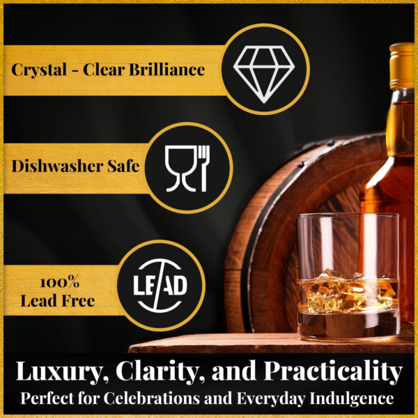 Double Old Fashioned Whiskey Glasses, Made in Europe, Set of 6,100% Lead-Free Crystal, 11.5 Fl Oz. Heavy Base, Perfect for Rocks, Scotch, Bourbon, Cognac, Vodka, Dishwasher-Safe - Image 5