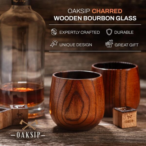 Oaksip Original Charred Wooden Bourbon Drinking Glass - Image 5