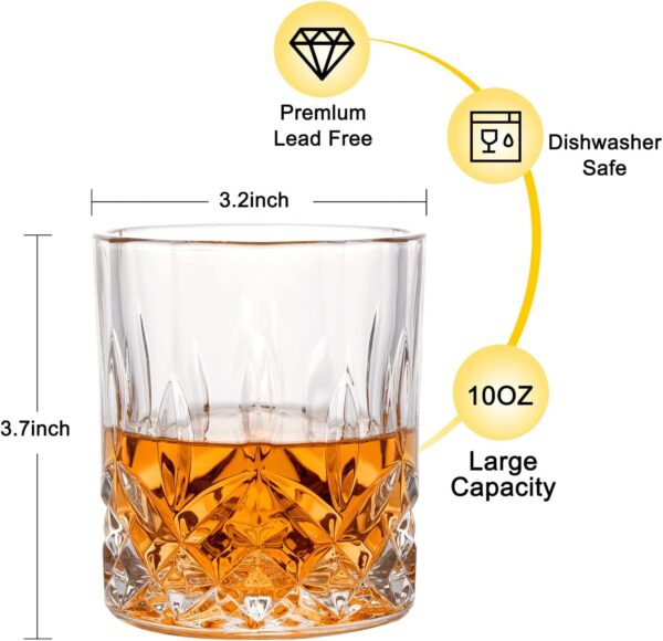 Whiskey Rocks Glass, Set of 4 (2 Crystal Bourbon Glasses, 2 Round Big Ice Ball Molds) - Image 5