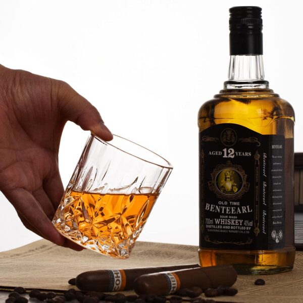 Whiskey Rocks Glass, Set of 4 (2 Crystal Bourbon Glasses, 2 Round Big Ice Ball Molds) - Image 6