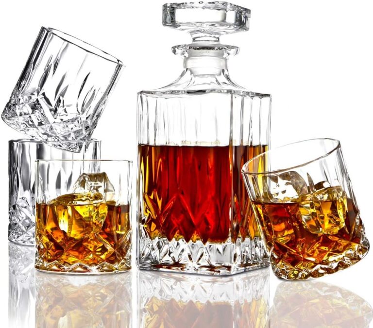 ELIDOMC 5PC Italian Crafted Crystal Whiskey Decanter & Glasses Set