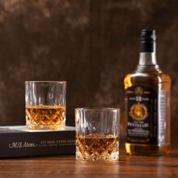 Whiskey Rocks Glass, Set of 4 (2 Crystal Bourbon Glasses, 2 Round Big Ice Ball Molds) - Image 2