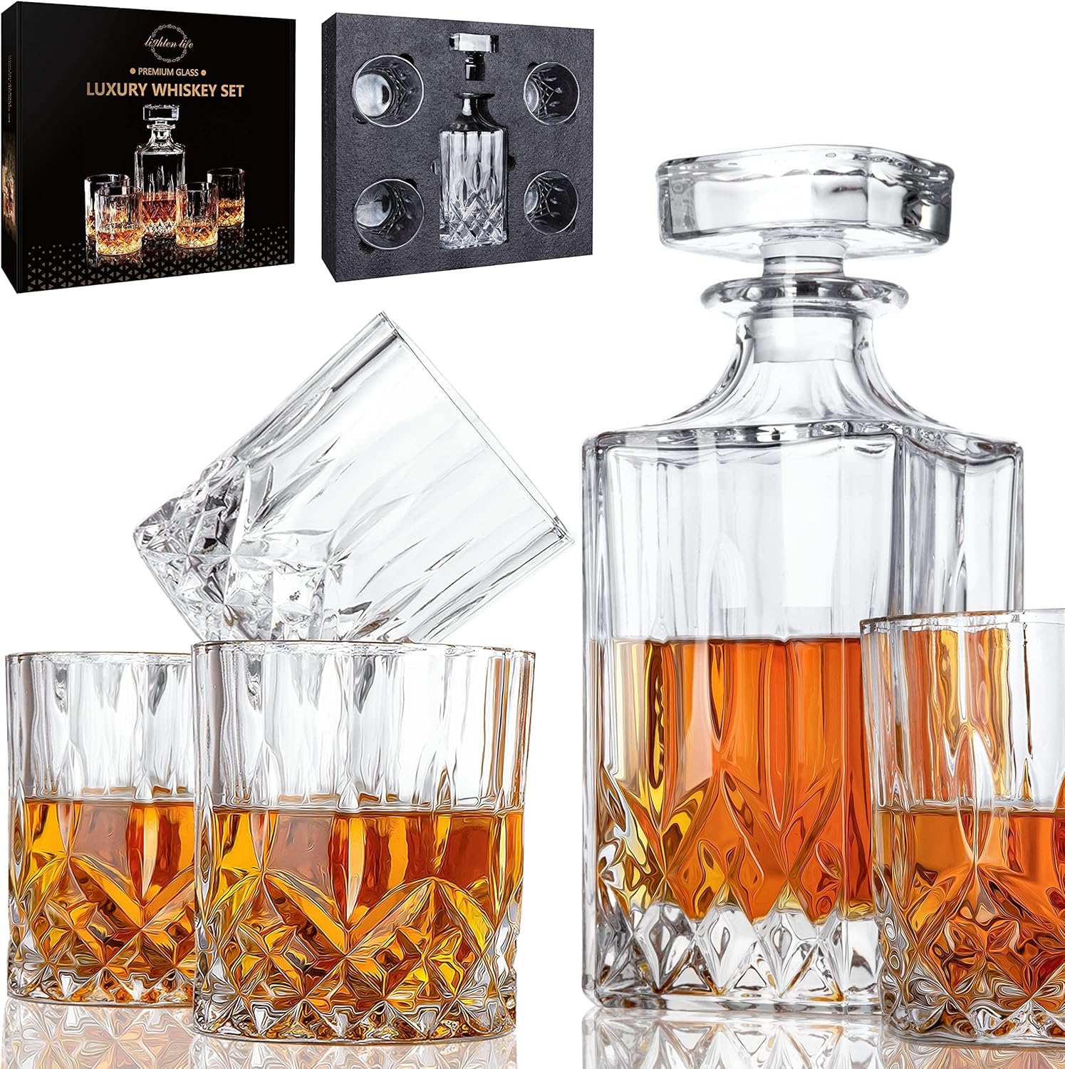 LIGHTEN LIFE Crystal Whiskey Decanter Set
