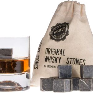 Premium Whiskey Stones Gift Set – 12 Pcs Marble Ice Cubes with Storage Bag