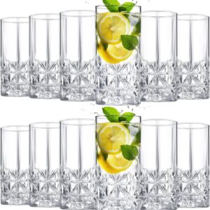 Uiifan Set of 12 Tall Highball Glasses – 12 oz Crystal Textured Glassware