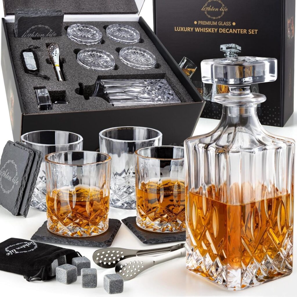LIGHTEN LIFE Whiskey Decanter Set with Bar Accessories