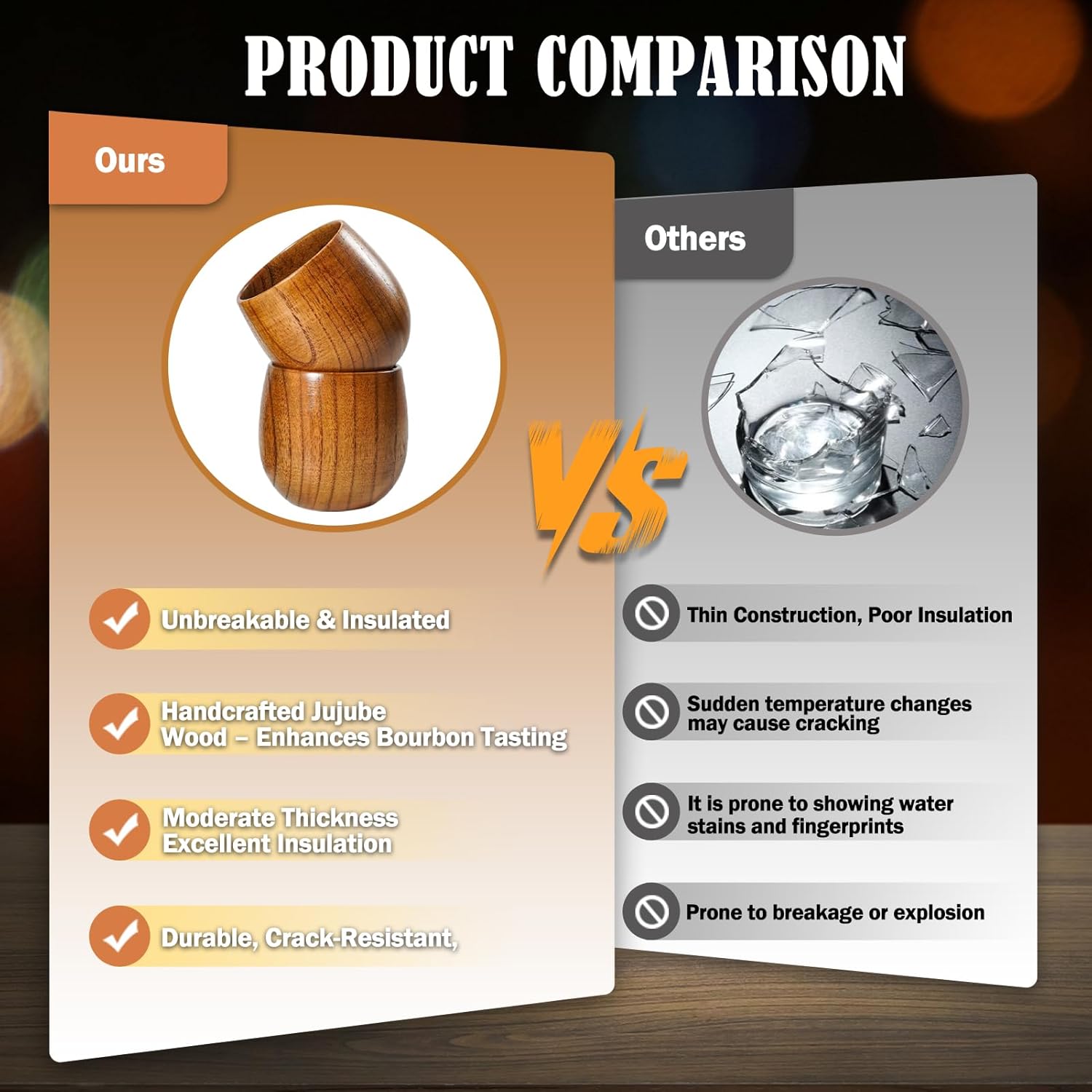 Handcrafted Wooden Bourbon Whiskey Glasses