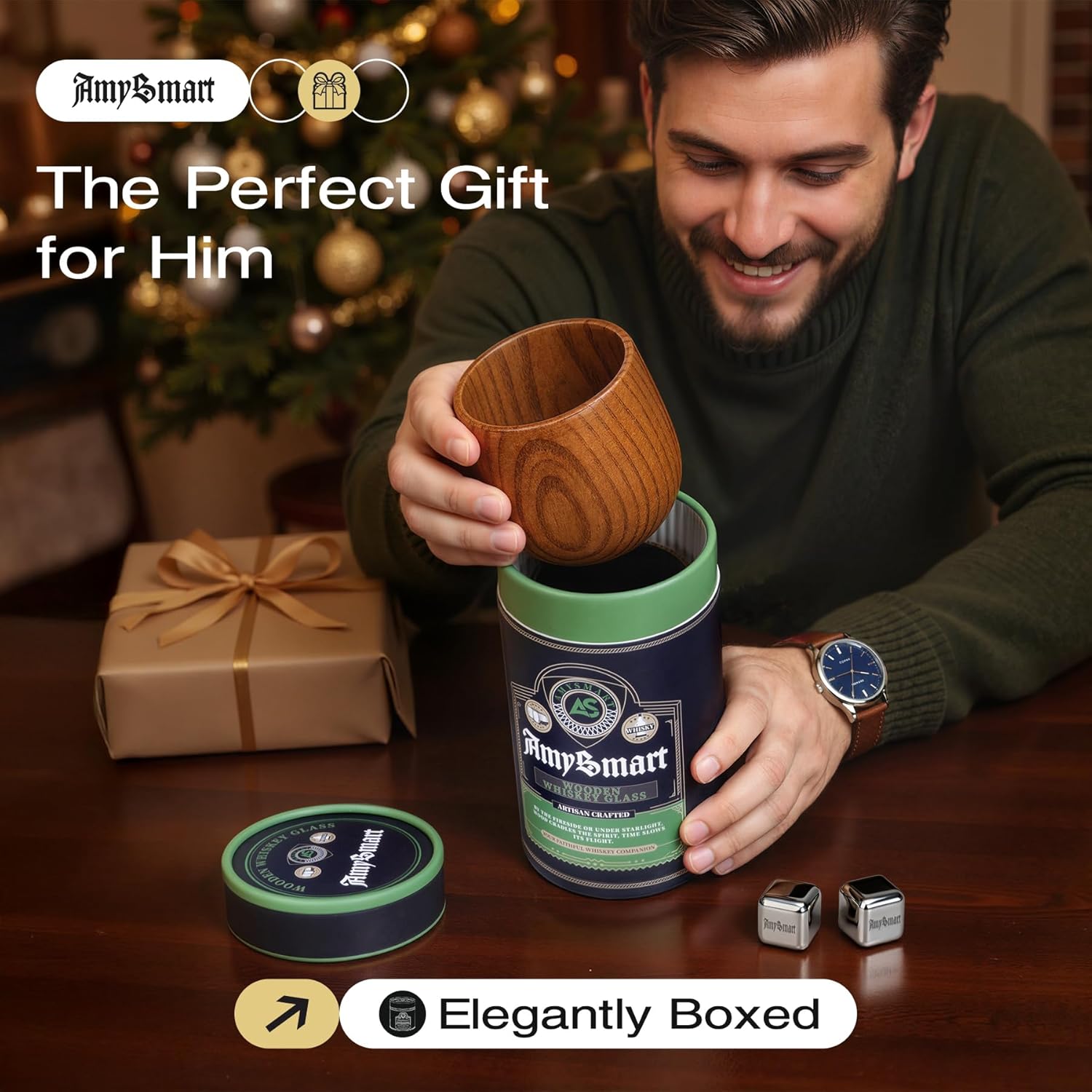 Amysmart Handcrafted Wooden Whiskey Glasses