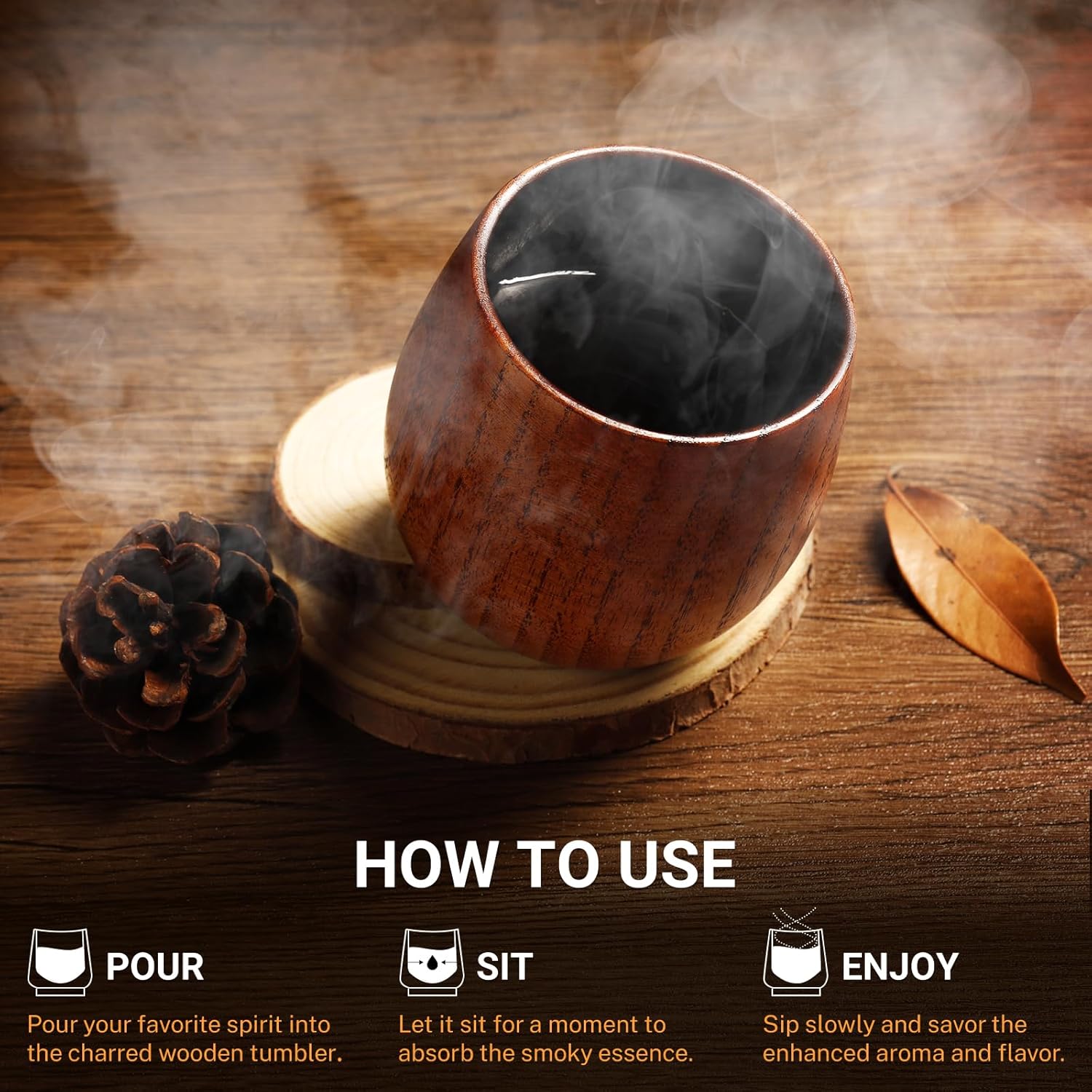 Charred Wooden Whiskey Tumbler by KUZKUZY