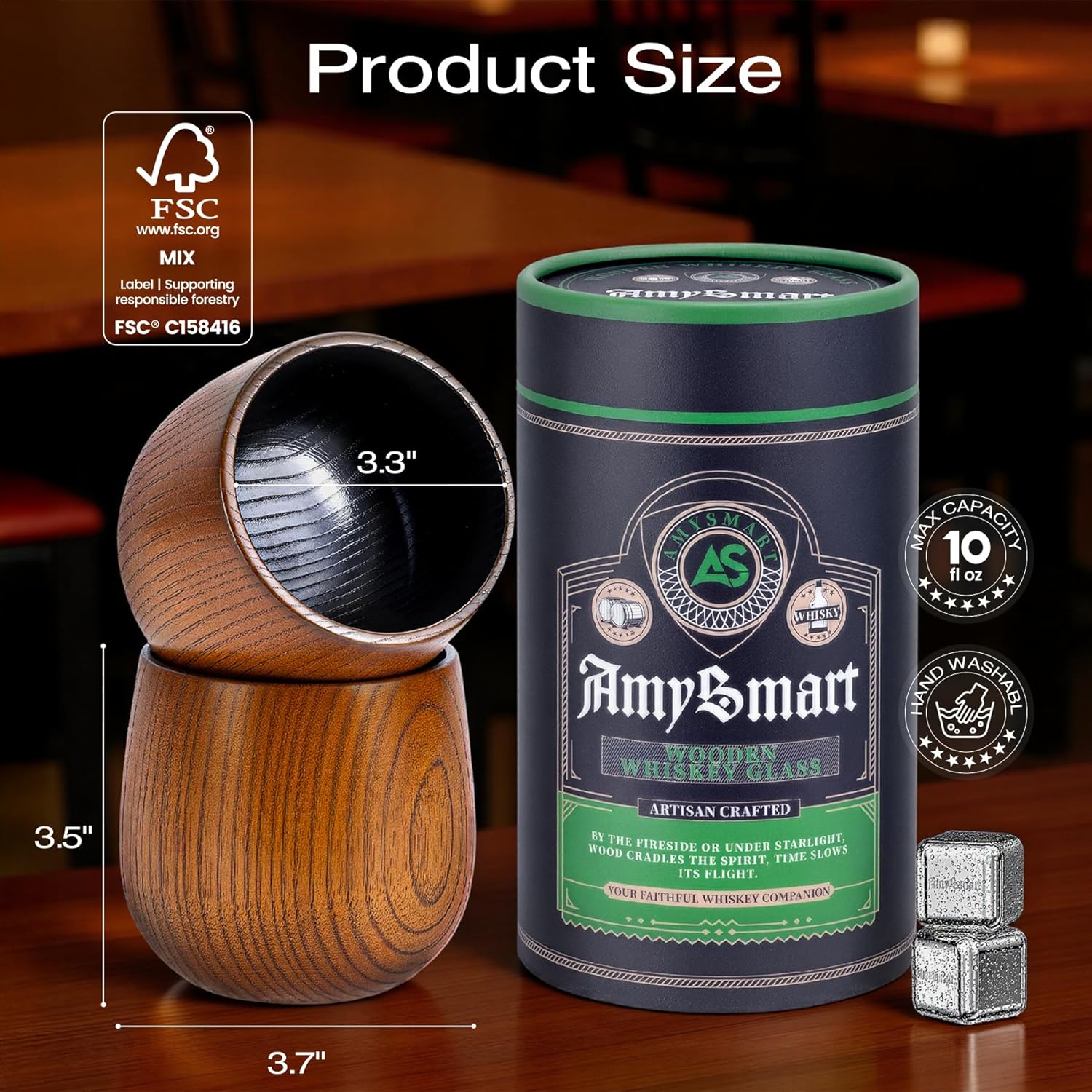 Amysmart Handcrafted Wooden Whiskey Glasses