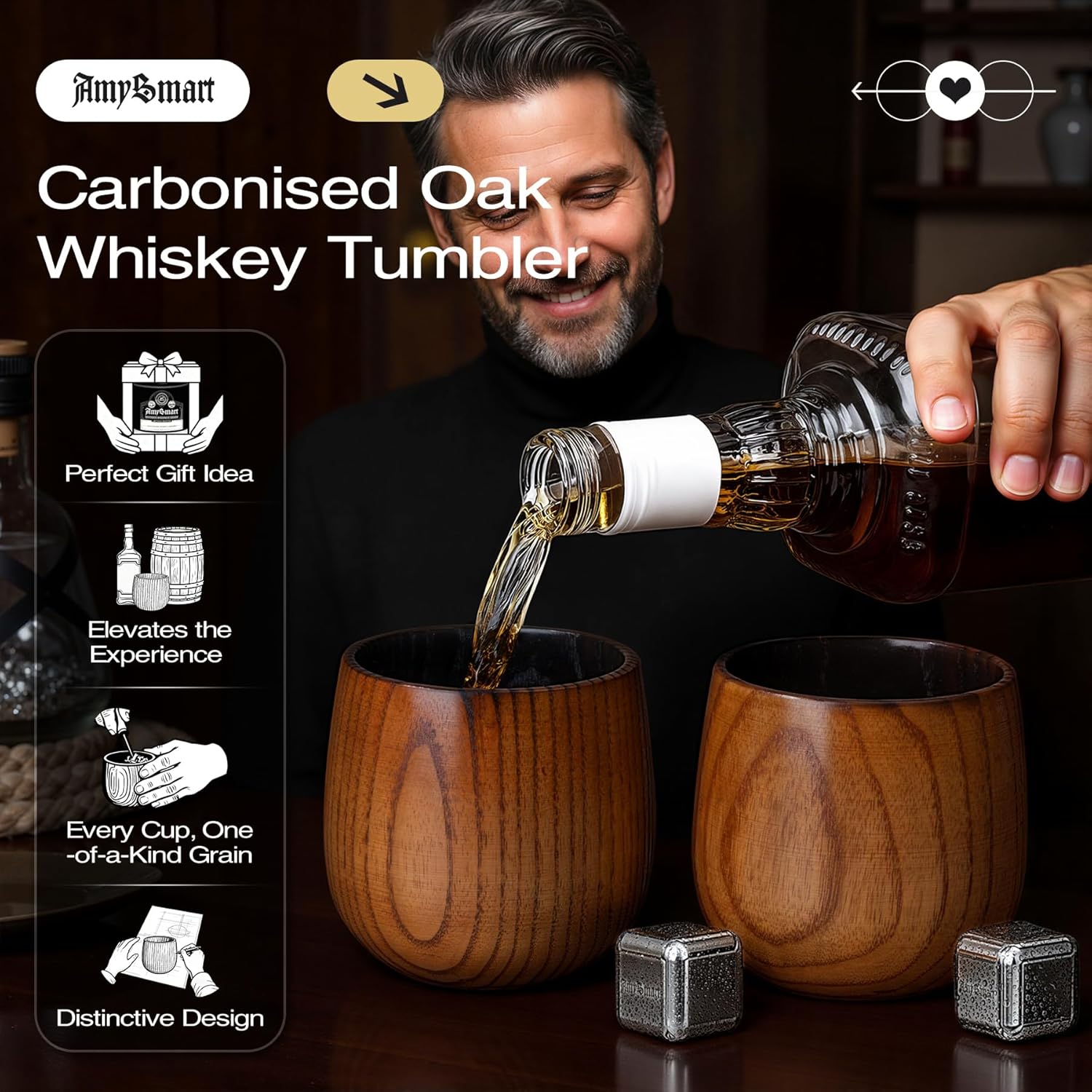 Amysmart Handcrafted Wooden Whiskey Glasses