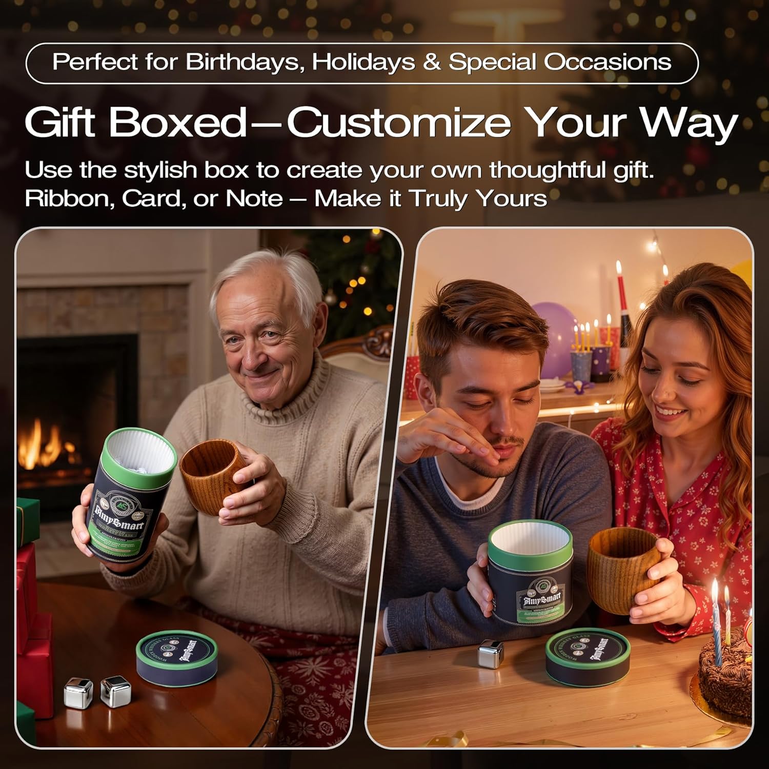 Amysmart Handcrafted Wooden Whiskey Glasses