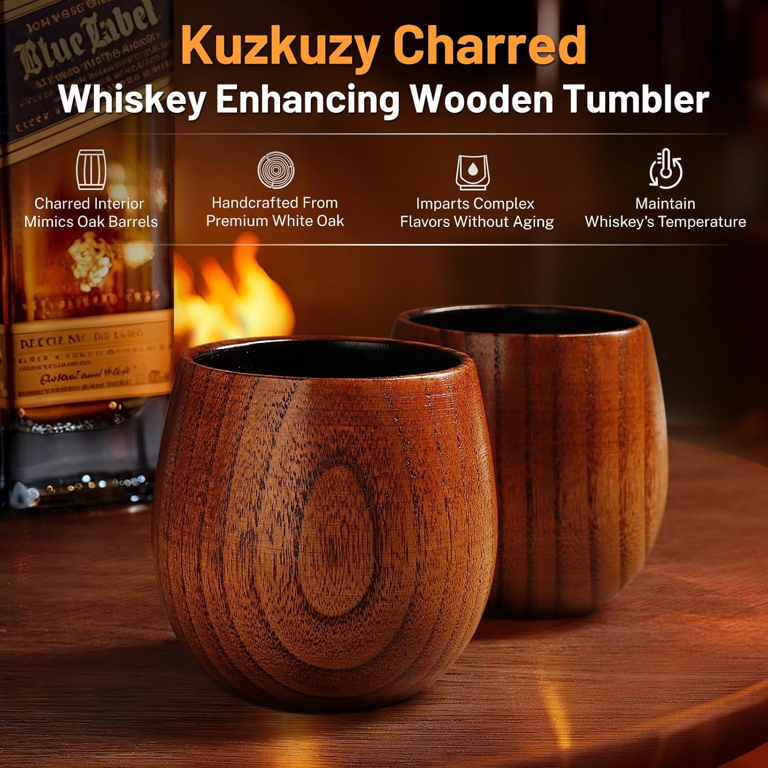 Charred Wooden Whiskey Tumbler by KUZKUZY