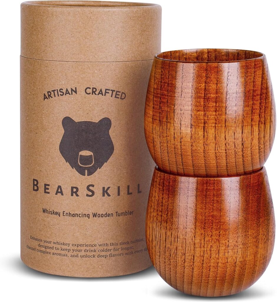 BearSkill Handcrafted Whiskey Enhancing Wooden Tumbler (2-Pack)