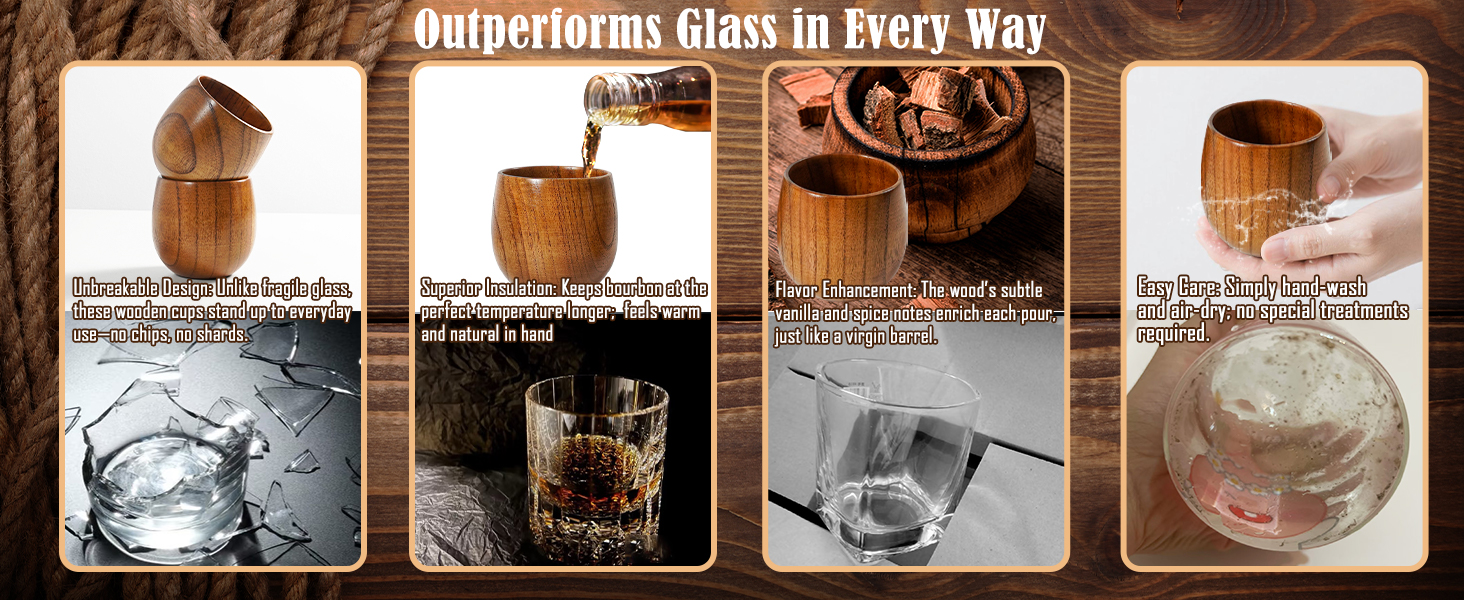 Handcrafted Wooden Bourbon Whiskey Glasses
