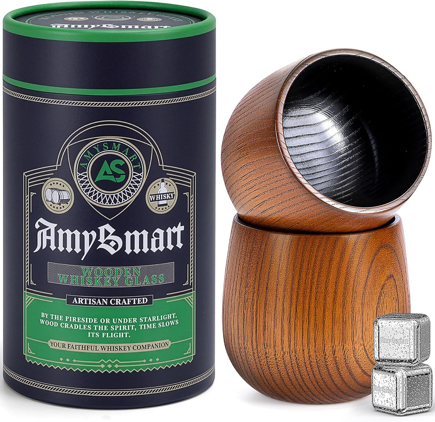 Amysmart Handcrafted Wooden Whiskey Glasses