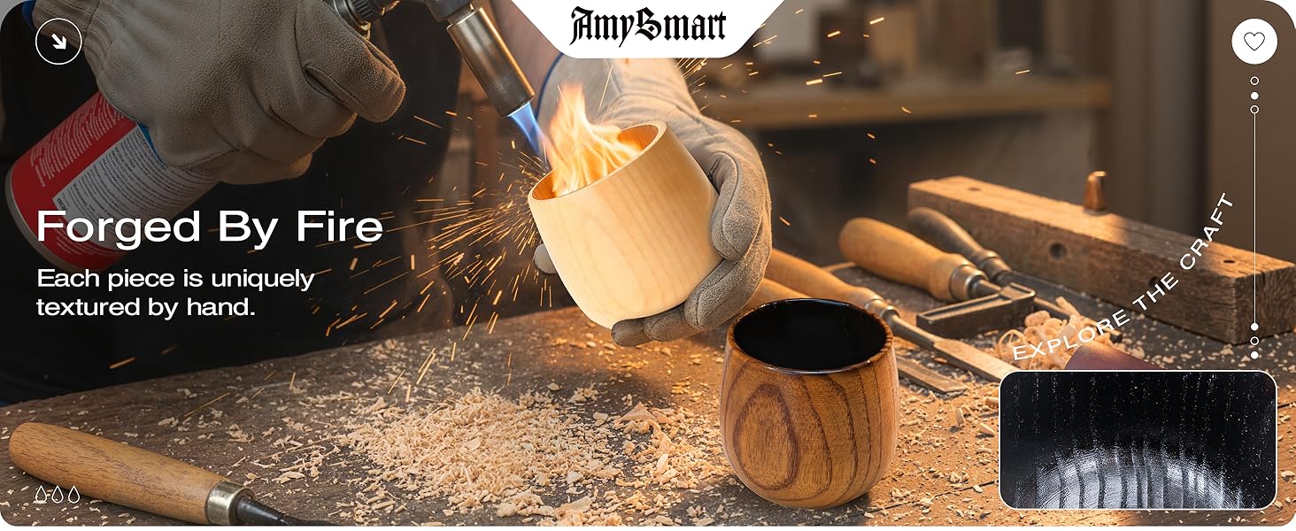 Amysmart Handcrafted Wooden Whiskey Glass Set