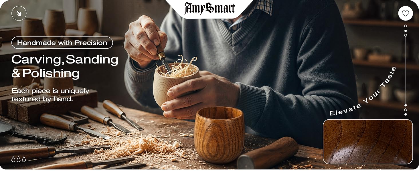 Amysmart Handcrafted Wooden Whiskey Glass Set